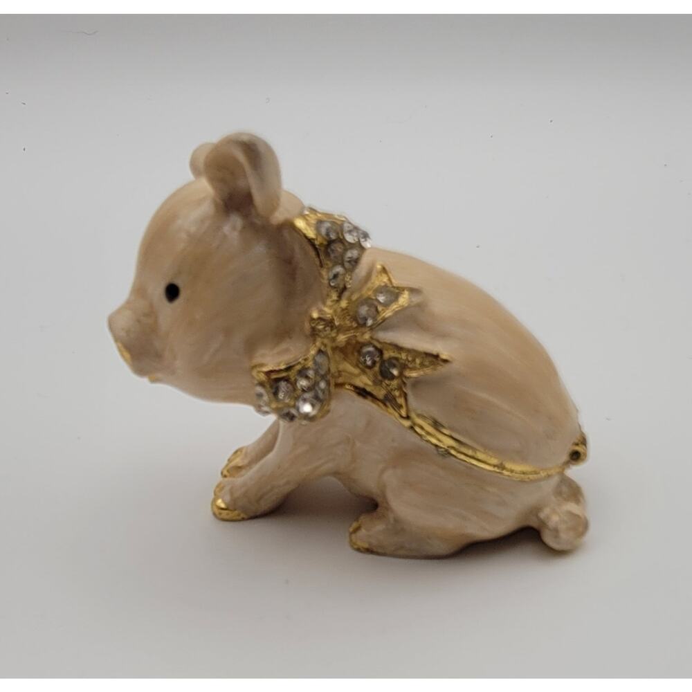 Jeweled Rhinestone Enamel Jewelry Keepsake Trinket Box Pink Pig Piggy Figurine